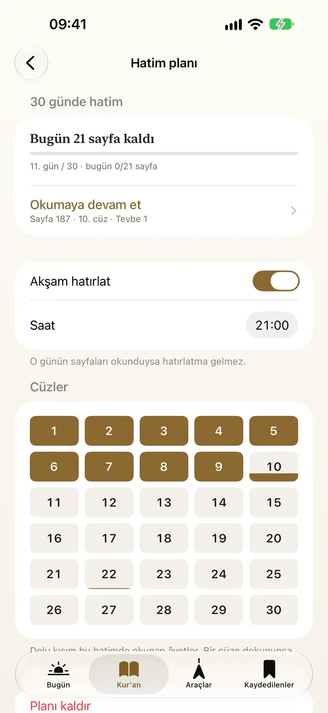 Hatim planı: günlük hedef ve cüzler